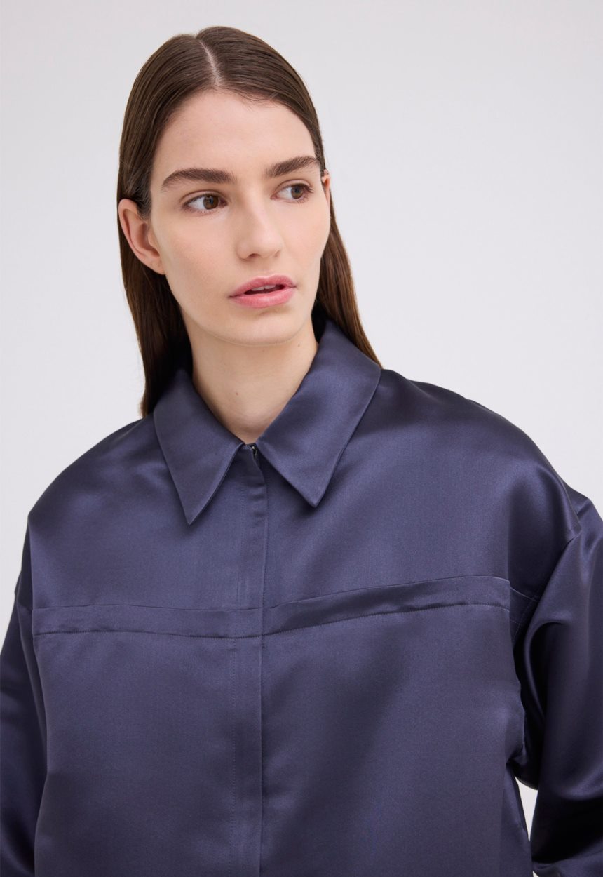 Jac + Jack Poulson Silk Bomber Jacket - Sly Blue